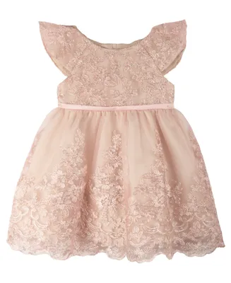 Rare Editions Baby Girls Social Dress with Lace Embroidery