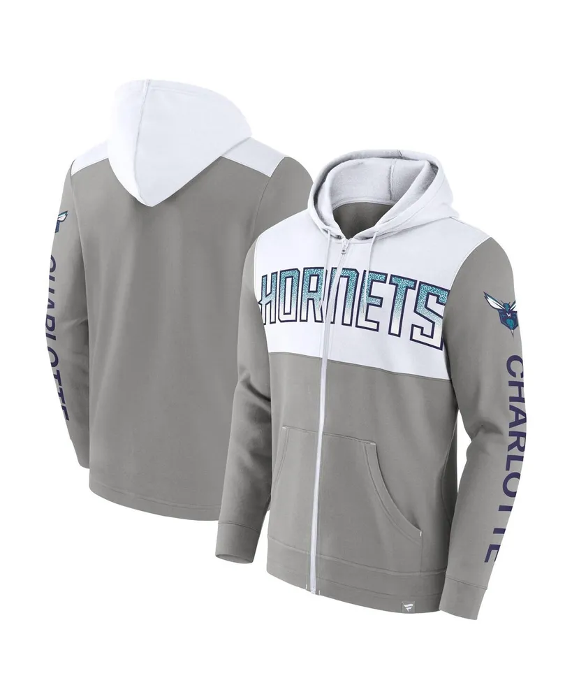 Men's Fanatics Gray, White Charlotte Hornets Skyhook Colorblock Full-Zip Hoodie