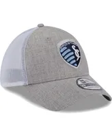 Men's New Era Heather Gray, White Sporting Kansas City 39THIRTY Trucker Flex Hat