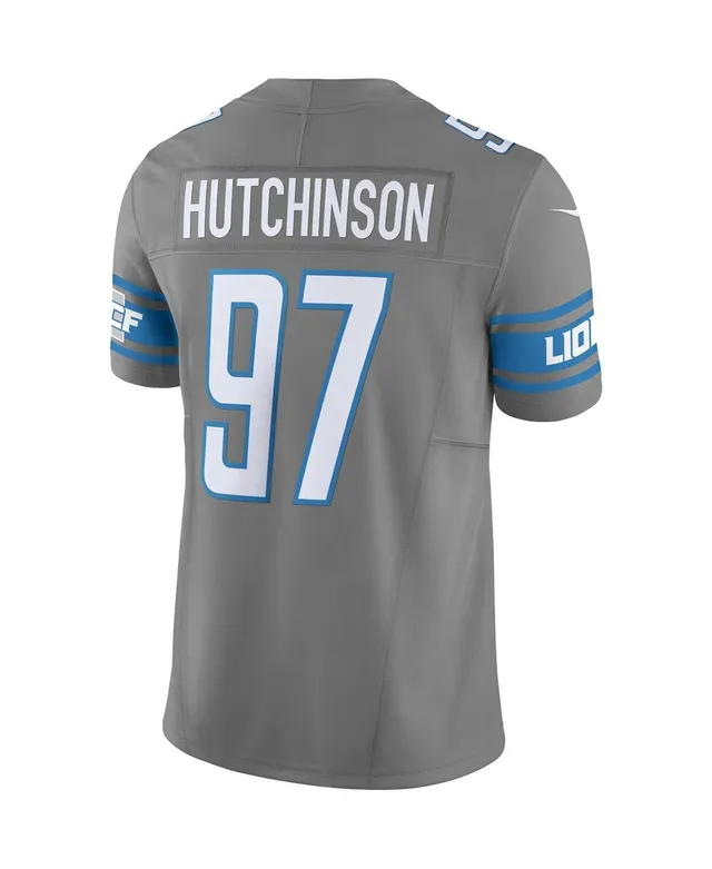 Lids Aidan Hutchinson Detroit Lions Majestic Threads Name & Number Raglan  3/4 Sleeve T-Shirt - Cream/Blue