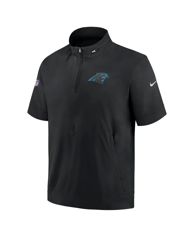 Men's Nike Black Carolina Panthers Sideline Coach Short Sleeve Hoodie Quarter-Zip Jacket