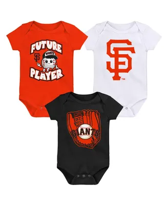 Infant Boys and Girls Orange, Black, White San Francisco Giants Minor League Player Three-Pack Bodysuit Set