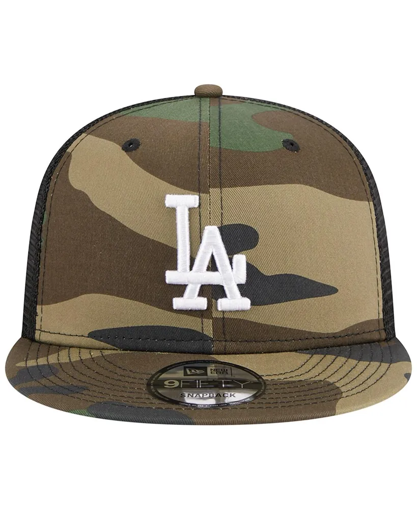 Men's New Era Camo Los Angeles Dodgers Woodland Camo Trucker 9FIFTY Snapback Hat