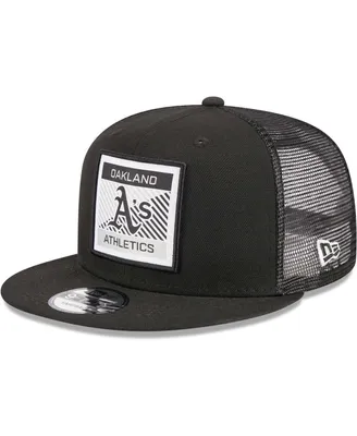 Men's New Era Black Oakland Athletics Scratch Squared Trucker 9FIFTY Snapback Hat