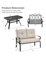 Costway 2PCS Patio Loveseat Bench Table Furniture Set Cushioned Chair