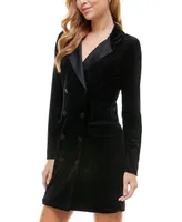 City Studios Juniors' Notch-Lapel Tuxedo-Style Velvet Dress