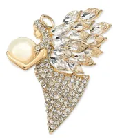 Holiday Lane Gold-Tone Crystal & Imitation Pearl Angel Pin, Created for Macy's