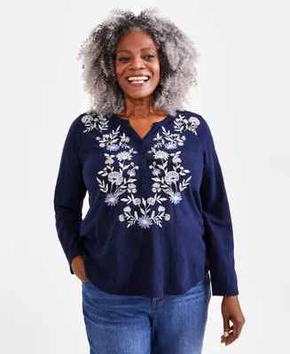 Style & Co Plus Size Embroidered Knit Top, Created for Macy's