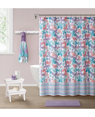 Kate Aurora Montauk Accents Complete 5 Piece Juvi Butterfly Themed Fabric Shower Curtain Bathroom Set