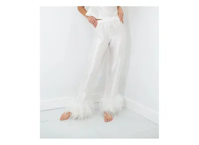 Women's Silk Pant - Ostrich Feather Trim Hem - Silk Collection