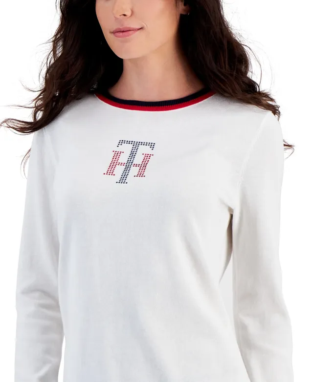 Tommy Hilfiger Women's Cotton Outline Heart Logo Sweater