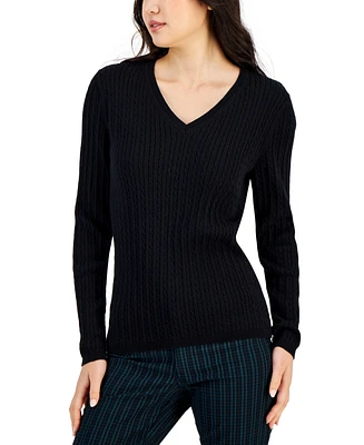 Tommy Hilfiger Women's Cotton Cable Ivy V-Neck Sweater