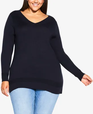 Avenue Plus Size Ribbed Trim Sweater