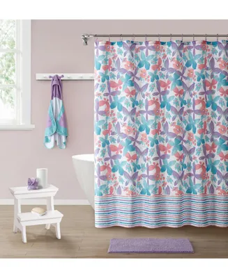 Kate Aurora Complete 5 Piece Juvi Butterfly Themed Fabric Shower Curtain Bathroom Set