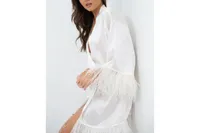 Women's Silk Robe - Short Ostrich Feather Trim Hem and Sleeve Collection