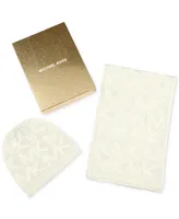 Michael Kors Women's Debossed Knit Metallic Beanie & Scarf Set