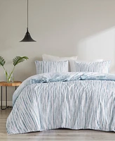 Natori Brush Stroke Oversized Reversible Seersucker 3 Piece Duvet Cover Set