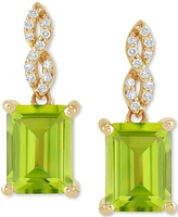 Peridot (3-1/5 ct. t.w.) & Diamond (1/10 ct. t.w.) Cushion Drop Earrings in 14k Gold