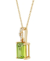 Peridot (2-1/5 ct. t.w.) & Diamond (1/20 ct. t.w.) Emerald-Cut 18" Pendant Necklace in 14k Gold