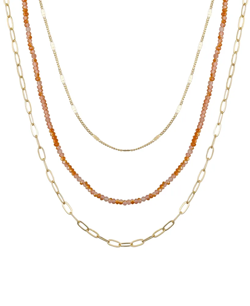 Unwritten Genuine Glass Stone and 14K Gold Plated Layered Necklace Set, 3 Pieces