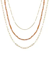 Unwritten Genuine Glass Stone and 14K Gold Plated Layered Necklace Set, 3 Pieces