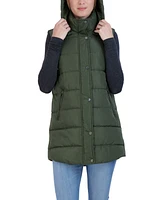 Sebby Collection Women's Long Puffer Vest with Detachable Hood