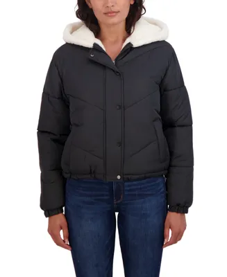 Women's Sebby Junior's Faux Fur Lined Puffer Jacket with Hood