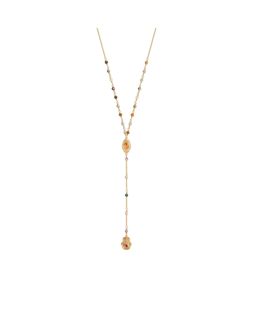 Karma and Luck Benevolent Spirit - Tourmaline Evil Eye Hamsa Lariat Necklace