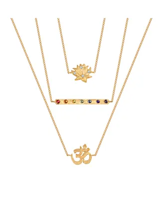 Karma and Luck Aligned in Serenity - Lotus Om Chakra Bar Triple Layer Necklace