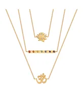 Karma and Luck Aligned in Serenity - Lotus Om Chakra Bar Triple Layer Necklace