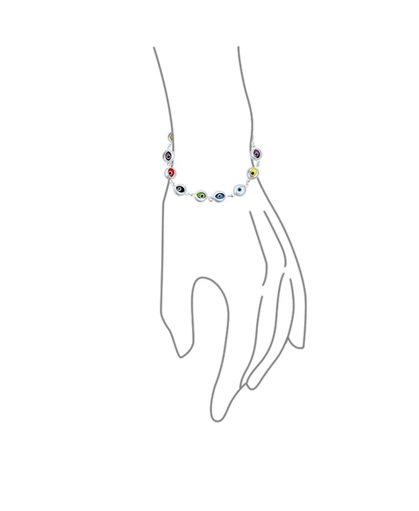 Bling Jewelry Turkish Colorful Multicolor Spiritual Protection Amulet Strand Link Multi Charm Evil Eye Bracelet For Women Sterling Silver 7.5 Inch Mad