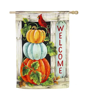 Evergreen Pumpkin Stack Suede House Flag 28 x 44 Inches Outdoor Decor for Homes and Gardens