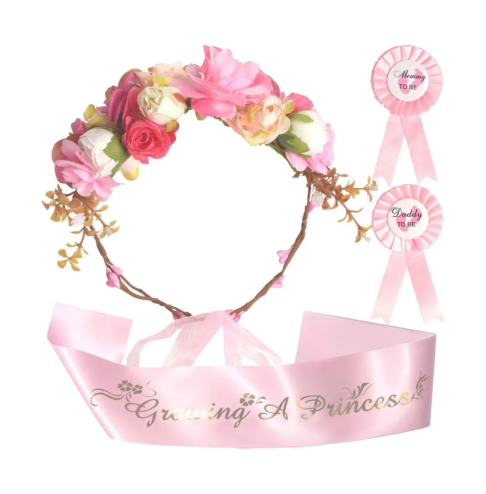and Floral Tiara, Sash, and Daddy-to-Be Pin - Baby Shower Decorations for Mom and Dad