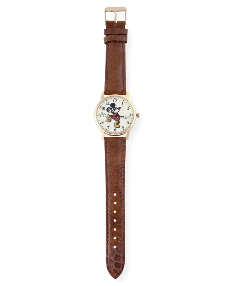 Accutime Unisex Disney 100th Anniversary Analog Brown Faux Leather Watch 30mm