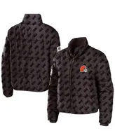 Women's Wear by Erin Andrews Brown Cleveland Browns Puffer Full-Zip Cropped Jacket