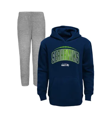 Toddler Boys and Girls College Navy, Heather Gray Seattle Seahawks Double-Up Pullover Hoodie Pants Set