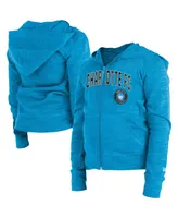 Big Girls New Era Blue Charlotte Fc Space-Dye Full-Zip Hoodie