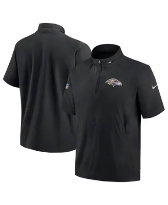 Men's Nike Black Baltimore Ravens Sideline Coach Short Sleeve Hoodie Quarter-Zip Jacket