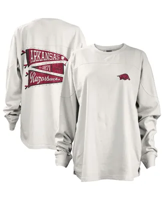Women's Pressbox White Arkansas Razorbacks Pennant Stack Oversized Long Sleeve T-shirt