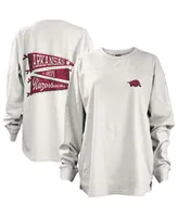 Women's Pressbox White Arkansas Razorbacks Pennant Stack Oversized Long Sleeve T-shirt