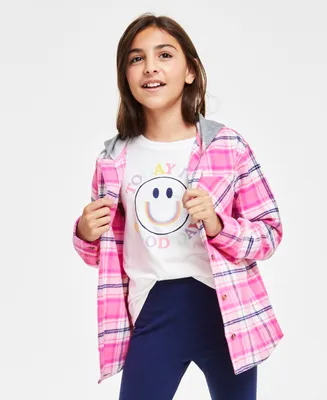 Epic Threads Big Girls Plaid Hooded Plaid Cotton Shacket, Created for Macy's