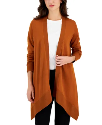 Jm Collection Women's Textured Hem Cascade-Front Cardigan, Created for Macy's