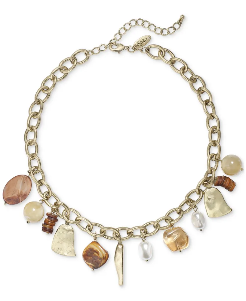 Style & Co Mixed-Metal Beaded Charm Necklace, 17" + 3" extender, Created for Macy's