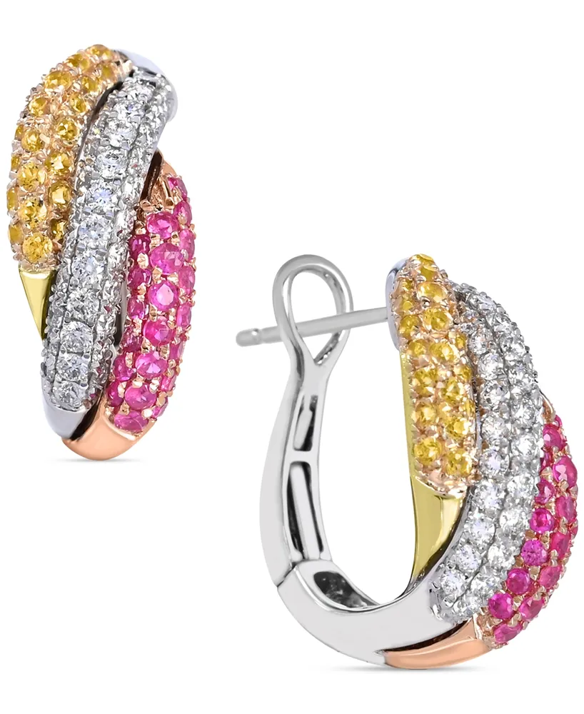 Yellow Sapphire (5/8 ct. t.w.) and Pink Sapphire (5/8 ct. t.w.) and Diamonds (5/8 ct. t.w.) Earrings Set in 14k White Gold