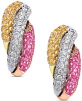 Yellow Sapphire (5/8 ct. t.w.) and Pink Sapphire (5/8 ct. t.w.) and Diamonds (5/8 ct. t.w.) Earrings Set in 14k White Gold