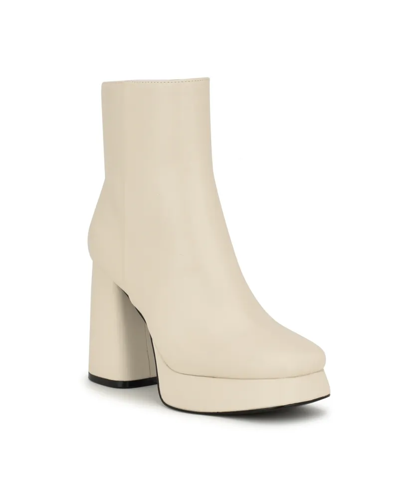 Nine West Women's Velo Flared Block Heel Platform Dress Booties - Cream