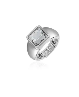 T Tahari Silver-Tone Clear Stone Stretch Ring