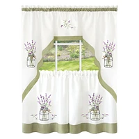 Kate Aurora Montauk Accents Lavender Floral Embellished Complete 3 Piece Kitchen Curtain Tier & Valance Set