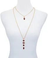 T Tahari Gold-Tone Red Glass Stone Layered Necklace Set, 18", 30" + 2" Extender