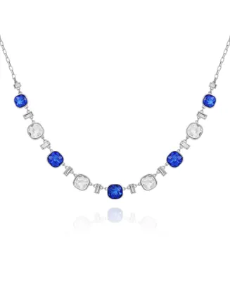 T Tahari Silver-Tone Blue and Clear Glass Stone Statement Necklace, 18" + 3" Extender